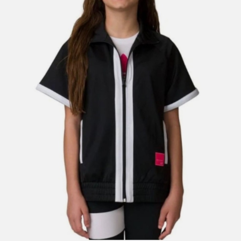 Adidas Girls Junior Equipment Full Zip Jacket Sweater in Black White Stripes